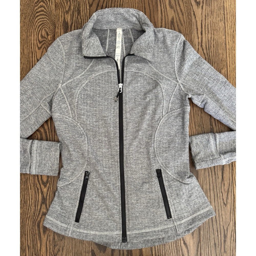 Lululemon Define Jacket Women's 8 Gray Herringbone Full Zip Athletic Throwback